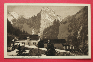 AK Kaisergebirge / 1920-1930 / echt Kupfer Tiefdruck / Vorderkaiserfeldenhütte mit Ellmauerhalt / Unterkunftshaus der Alpen Vereins Sektion Oberland / Tirol